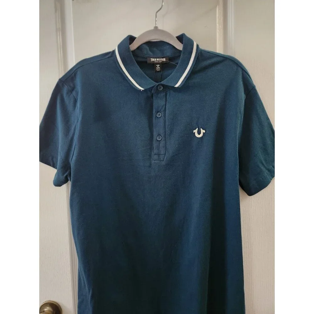 True Religion Polo Shirt Mens‎ Green Short Sleeve Collared Neck Classic Size M